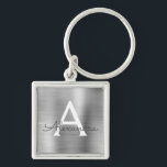 Luxury Silver Faux Stainless Steel Monogram Key Ring<br><div class="desc">Luxury Silver Faux Stainless Steel Metallic Elegant Keychain. These Keychains can be customised to include your initial and first name. These key chains make great birthday,  bridal shower or bachelorette party favours.</div>