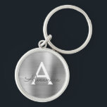 Luxury Silver Faux Stainless Steel Monogram Key Ring<br><div class="desc">Luxury Silver Faux Stainless Steel Metallic Elegant Keychain. These Keychains can be customised to include your initial and first name. These key chains make great birthday,  bridal shower or bachelorette party favours.</div>