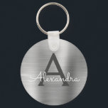 Luxury Silver Faux Stainless Steel Monogram Key Ring<br><div class="desc">Luxury Silver Faux Stainless Steel Metallic Elegant Keychain. These Keychains can be customised to include your initial and first name. These key chains make great birthday,  bridal shower or bachelorette party favours.</div>