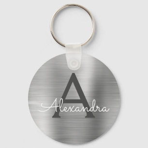Luxury Silver Faux Stainless Steel Monogram Key Ring