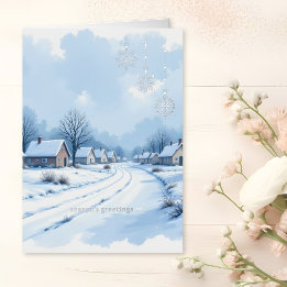 Luxury Silver Foil Corporate Holiday Card | Snowy 