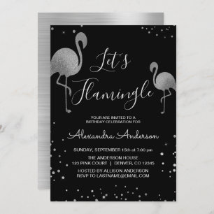 Luxury Silver Foil Let's Flamingle  - Flamingo Invitation