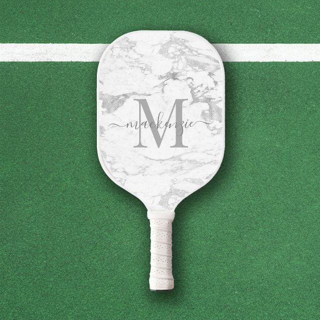Luxury Silver Foil Marble Monogram Pickleball Paddle (Luxury Silver Foil Marble Monogram Pickleball Paddle)