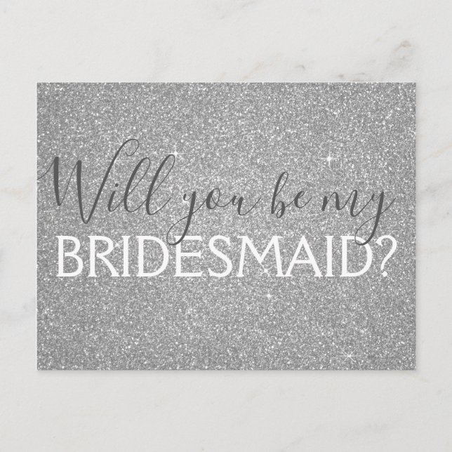 Luxury Silver Glitter and Sparkle Bridesmaid Invitation Postcard (Front)