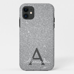 Luxury Silver Glitter and Sparkle Monogram iPhone 11 Case