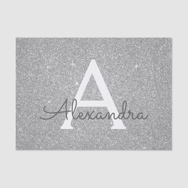 Luxury Silver Glitter and Sparkle Monogram Tissue Paper (Front)