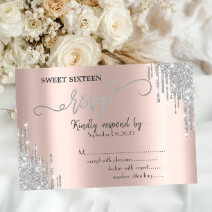 Luxury Silver Glitter Drips Sweet 16 RSVP Invitation