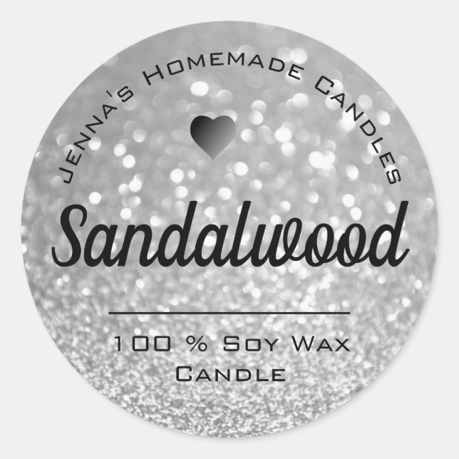 Luxury Silver Glitter Elegant Simple Candle Labels (Front)