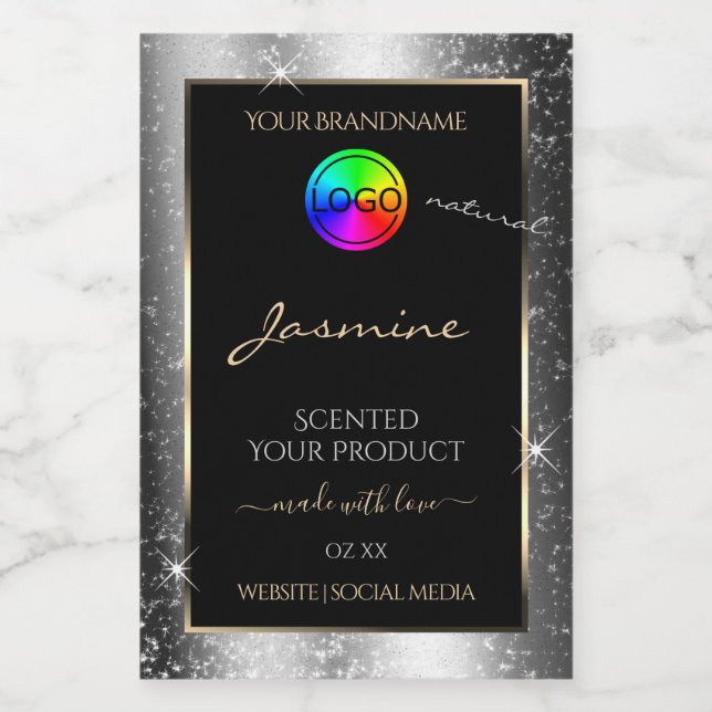 Luxury Silver Glitter Frame Product Label and Logo (Single Label)