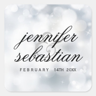Luxury Silver Glitter Lights Wedding monogram Square Sticker