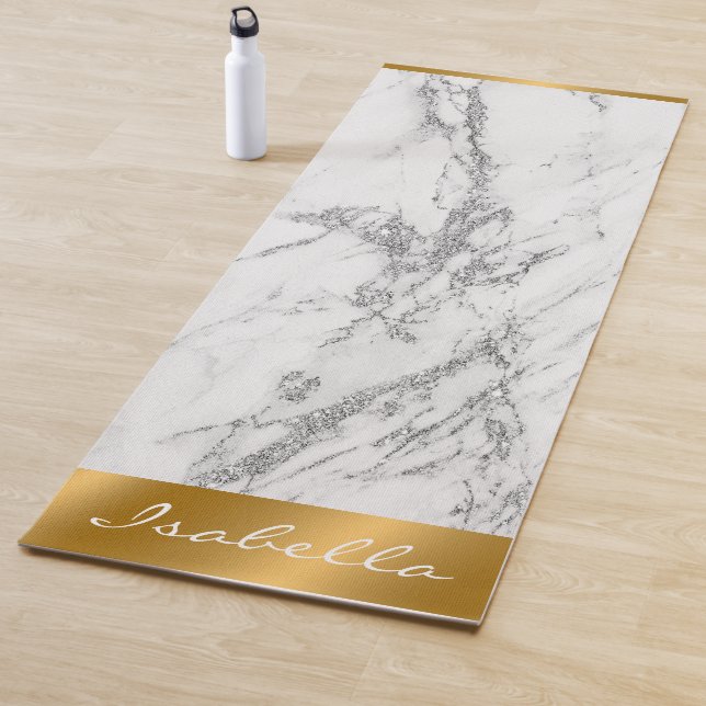 Luxury Silver Glitter Marble Customise Yoga Mat (In Situ)