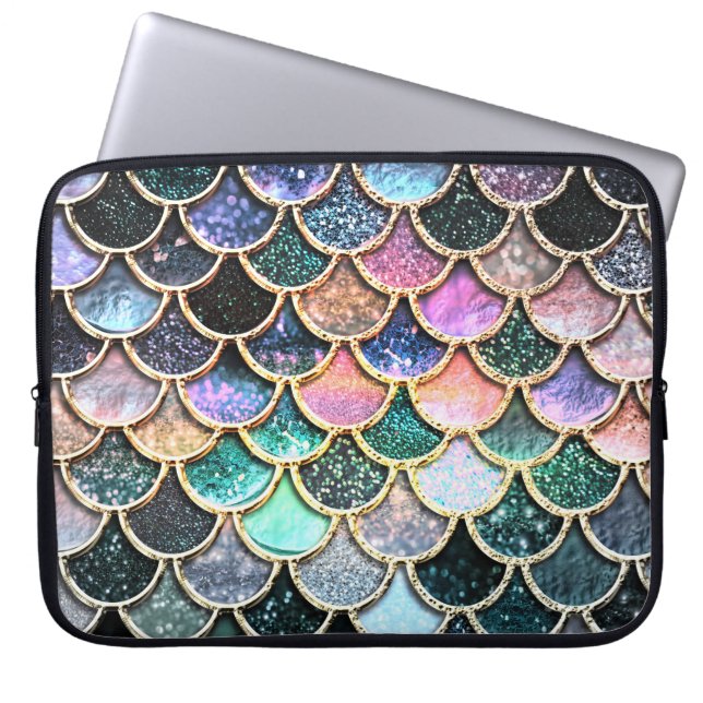 Luxury silver Glitter Mermaid Scales Laptop Sleeve (Front)