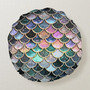 Luxury silver Glitter Mermaid Scales Round Cushion