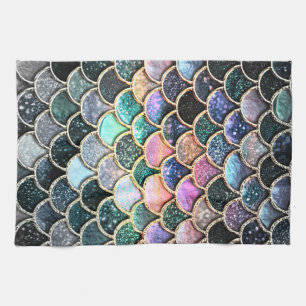 Luxury silver Glitter Mermaid Scales Tea Towel