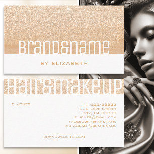 Luxury Silver Glitter Rain Peach Orange White Glam Business Card
