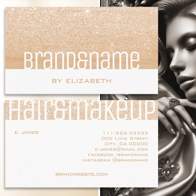 Luxury Silver Glitter Rain Peach Orange White Glam Business Card (Creator Uploaded)