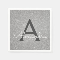 Luxury Silver Glitter & Sparkle Monogram Birthday