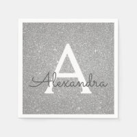 Luxury Silver Glitter & Sparkle Monogram Birthday