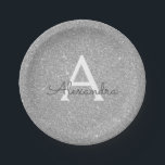 Luxury Silver Glitter & Sparkle Monogram Birthday Paper Plate<br><div class="desc">Luxury Silver Faux Glitter and Sparkle Elegant Birthday or Bachelorette Party Plates. These Wedding,  Bridal Shower or Birthday Party Plates can be customised to include your initial and first name. Please contact the designer for customised matching items.</div>