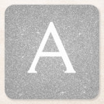 Luxury Silver Glitter & Sparkle Monogram Birthday Square Paper Coaster<br><div class="desc">Silver Faux Glitter and Sparkle Elegant Monogram Birthday Party Coasters. These Birthday Party,  Bridal Shower,  Wedding or Bachelorette Party Coasters can be customised to include your initial and first name. Please contact the designer for customised matching items.</div>