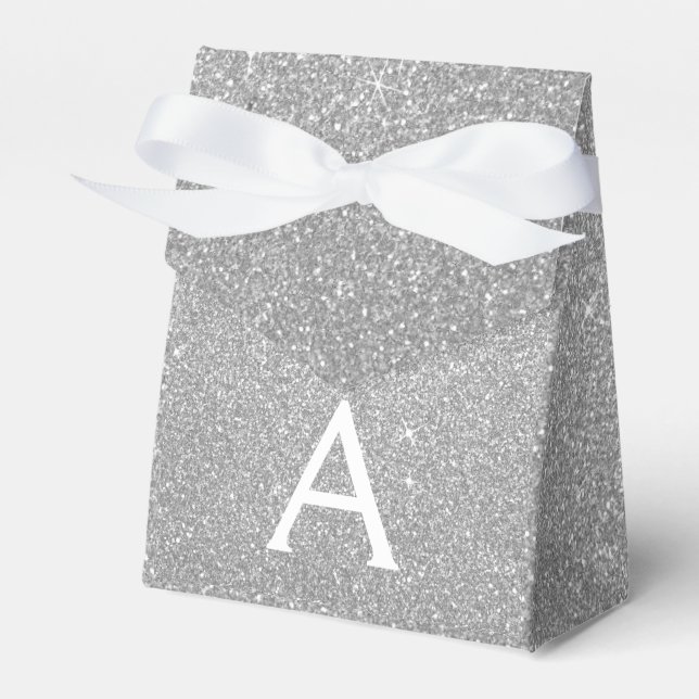 Luxury Silver Glitter & Sparkle Monogram Favour Box (Front Side)