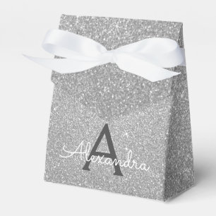 Luxury Silver Glitter & Sparkle Monogram Favour Box
