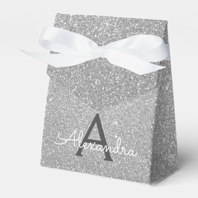 Luxury Silver Glitter & Sparkle Monogram Favour Box (Front Side)