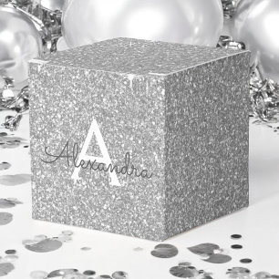 Luxury Silver Glitter & Sparkle Monogram Favour Box