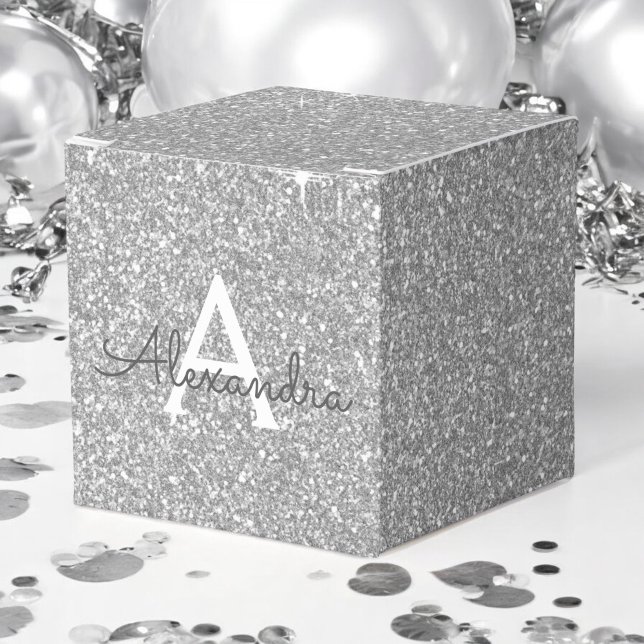 Luxury Silver Glitter & Sparkle Monogram Favour Box (Creator Uploaded)