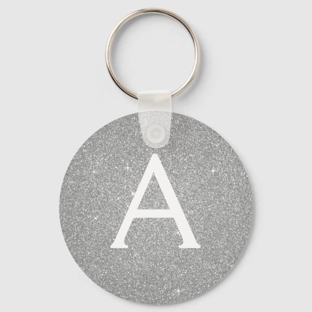 Luxury Silver Glitter & Sparkle Monogram Key Ring (Front)
