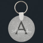 Luxury Silver Glitter & Sparkle Monogram Key Ring<br><div class="desc">Luxury Silver Faux Glitter and Sparkle Elegant Key chain. These Keychains can be customised to include your initial and first name and are a perfect bridal shower,  bachelorette party or birthday party favour.</div>