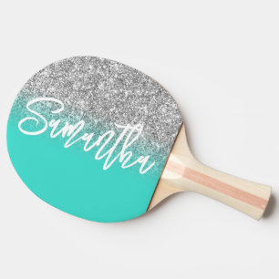 Luxury Silver Glitter Turquoise Ombre Personalise Ping Pong Paddle