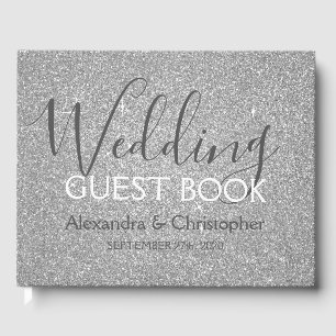 Luxury Silver Glitter Wedding Guest Book