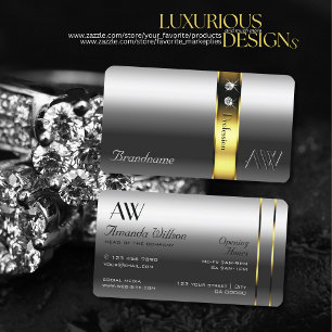 Luxury Silver Gold Decor Glamour Jewels Initials Business Card