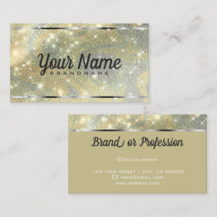 Luxury Silver Gold Marbled Glitter Shiny Stars Business Card