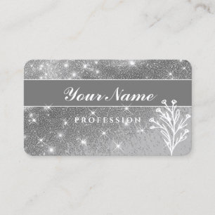 Luxury Silver Grey Glitzy Glitter Sparkling Stars Business Card