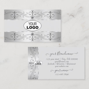 Luxury Silver Grey Ornate Borders Jewels with Logo Business Card