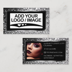 Luxury Silver Grey Sparkle Logo Photo Template Business Card