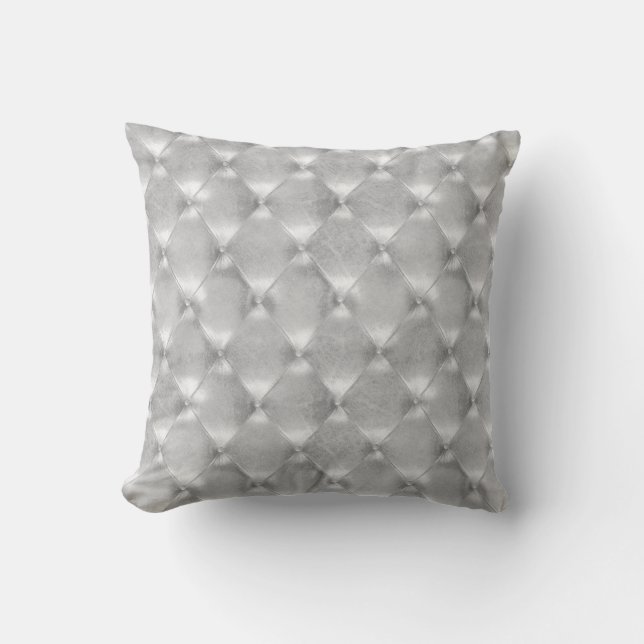 Luxury Silver Grey Tufted Leather Opulent Glam Cushion (Front)