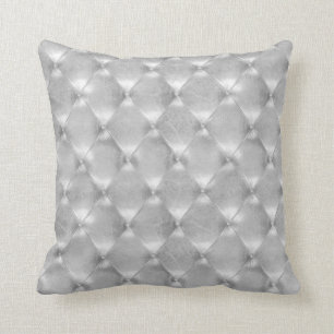 Luxury Silver Grey Tufted Leather Opulent Glam Cushion