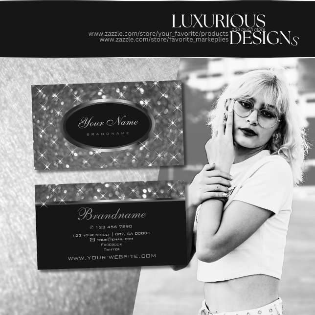 Luxury Silver Luminous Glitter and Sparkling Stars Business Card (Creator Uploaded)
