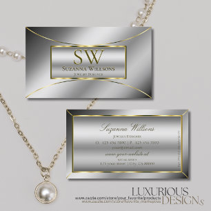 Luxury Silver Luminous Gold Decor with Monogram Business Card