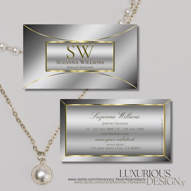 Luxury Silver Luminous Gold Decor with Monogram Business Card (Creator Uploaded)