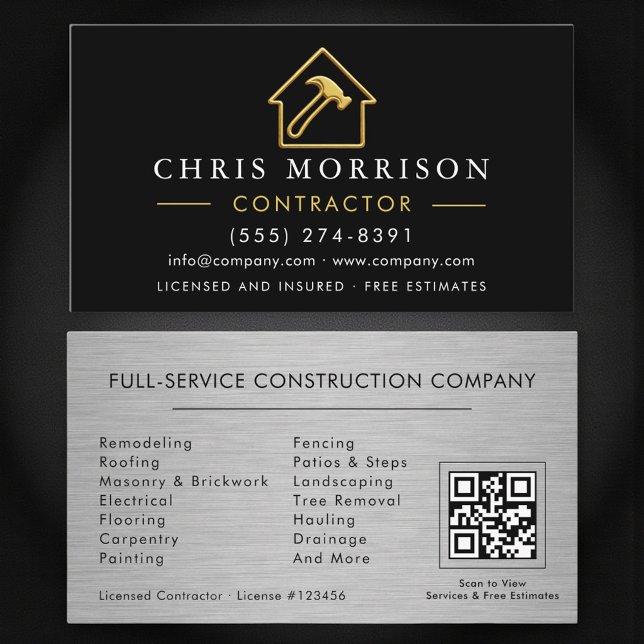 Luxury Silver Metallic Contractor QR Code Business Card (Creator Uploaded)