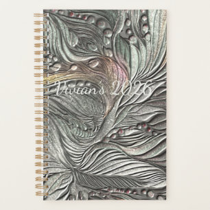 Luxury Silver Metallic Leaves spiral notebook Planner