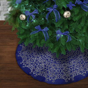 LUXURY SILVER & NAVY BLUE CHRISTMAS DAMASK CLASSY  BRUSHED POLYESTER TREE SKIRT