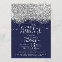 Luxury Silver Navy Glitter Confetti Birthday
