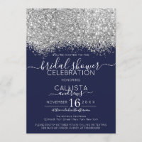 Luxury Silver Navy Glitter Confetti Bridal Shower