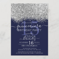 Luxury Silver Navy Glitter Confetti Quinceañera