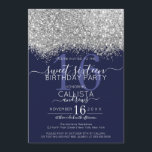 Luxury Silver Navy Glitter Confetti Sweet 16 Invitation<br><div class="desc">The elegant, glamourous, and modern sweet sixteen birthday party invitation is perfect for the contemporary and stylish young teenage girl. It features a faux printed silver sparkly glitter confetti speckled colour block on top of a simple navy blue background with a large number "16" in a matching pink gold-tone. The...</div>